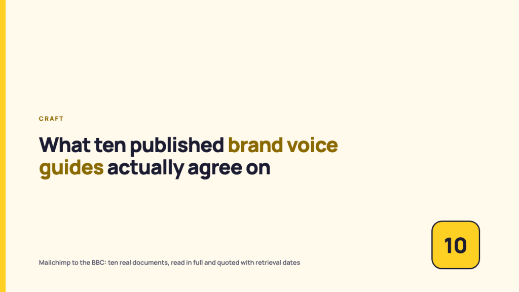 Featured card: what ten published brand voice guides actually agree on