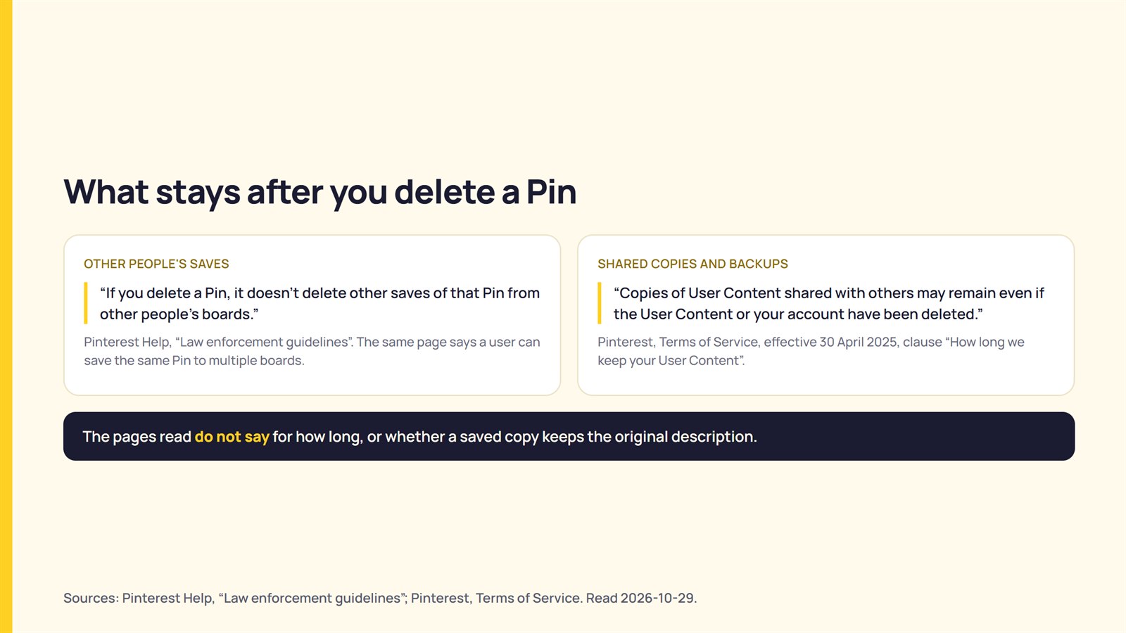 What stays after a Pinterest Pin is deleted: other people's saves of the Pin and copies shared with others
