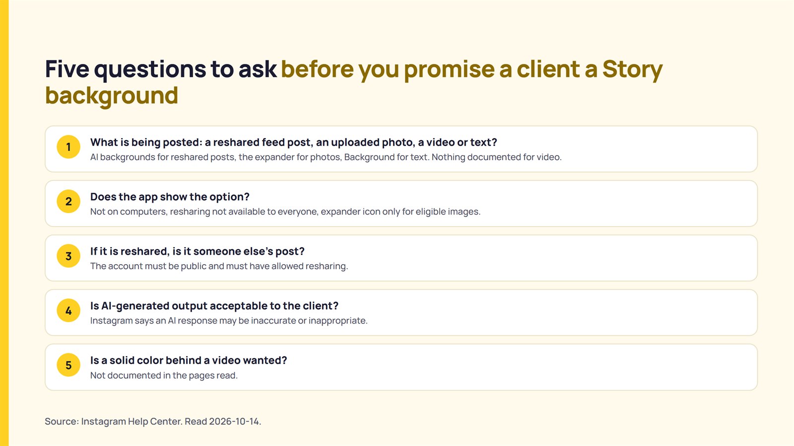 Five questions to ask before promising a client an Instagram Story background