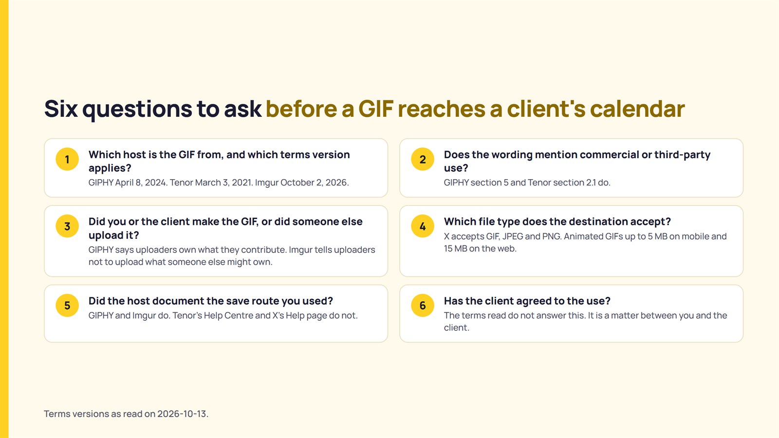 Six questions to check a GIF before it goes into a client post
